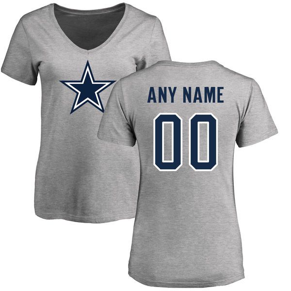 Women Dallas Cowboys NFL Pro Line by Fanatics Branded Ash Custom Name and Number Logo T-Shirt
